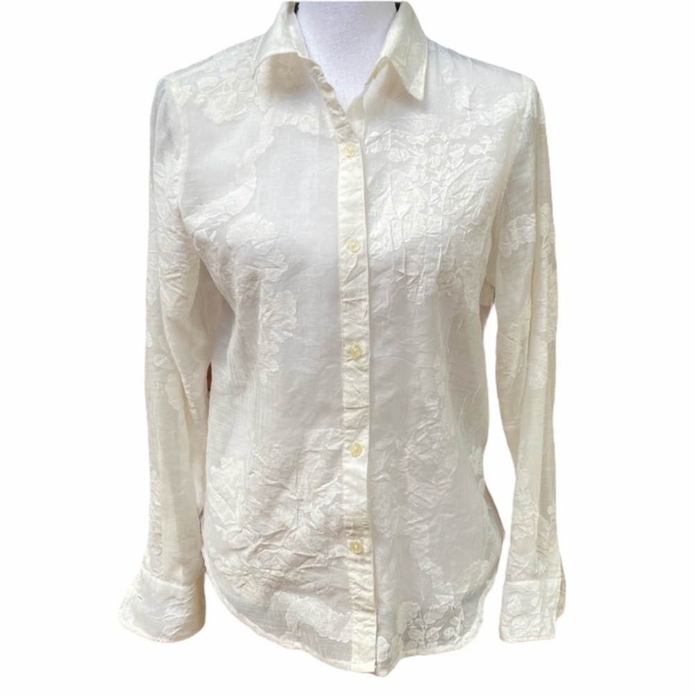 JohnPaulRichard Sheer Floral White Button Blouse